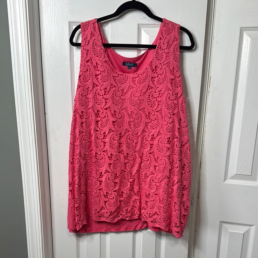 Pink Boxy Lace Tank Top